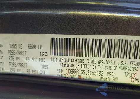 2018 Ram 1500 Tradesman 4X2 6'4 Box z USA, uszkodzony, nr VIN 1C6RR6FG5JS195482